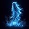 Flaming blue ghost with haunting expression