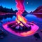 Flaming bonfire in the lake at night. 3d illustration generative AI