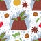 Flaming Christmas pudding Seamless pattern