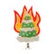 flaming christmas tree retro cartoon