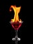 Flaming cocktail over black