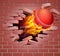 Flaming Cricket Ball Breaking Through Brick Wall