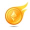 Flaming ethereum coin symbol, icon, sign, emblem. Vector illustr