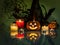 Flaming Halloween pumpkins and candles