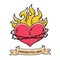 Flaming Heart Tattoo. Heart in a crown of thorns. Unrequited love. Red burning heart