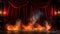 Flaming Hot Theatre Stage with Red Velvet Curtains On Fire. Generative AI