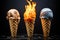 Flaming Ice Cream Cones on Dark Background