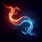 Flaming infinity sign. Esoteric concept of spiritual love. Twin flame logo. Illustration on black background for web