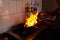 Flaming kitchen using a big wok to prepare peruvian food