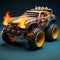 Flaming Monster Truck: Realistic 3d Rendering With Psychedelic Twist