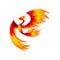 Flaming phoenix bird flying, bright mythical firebird vector Illustration on a white background