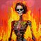 Flaming Skeleton: A Vivid Expressionist Painting Inspired By Selena Gomez