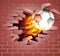 Flaming Soccer Football Ball Breaking Through Brick Wall
