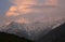 Flaming sunset over snowpeaked himalayan ranges