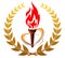 Flaming torch in laurel wreath