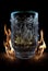 Flaming whiskey in glass, smoke rising dangerously , generative AI