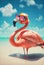 Flamingo on a beach journey, ai generative fantasy illustration