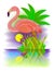 Flamingo, beautiful bird living south countries. Fantasy illustration for kids. Cover for children fairy tale.