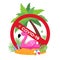 Flamingo bird float on the beach. Travel bag with hat. Stop risk. Holidays. Vacation trip. Stop Covid-19. Spread