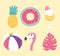 Flamingo bird float pineapple ball cocktail tropical leaf, hello summer icons