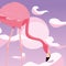 Flamingo bird moon background