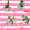 Flamingo Bird and Tropical Cactus Flowers Background. Retro Seamless Pattern