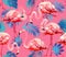 Flamingo Bird and Tropical Flowers Background - Seamless pattern vector