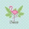 Flamingo bird tropical with leaves on decorative dots color background