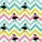 Flamingo black silhouette on abstract colorful chevron pattern seamless background illustration