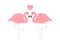 Flamingo couple Pink heart. Exotic tropical bird. Zoo animal collection. Cute cartoon character. Love greeting card. Flat design.