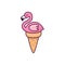 Flamingo ice cream. Fun concept with flamingo tropical bird and ice cream