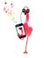 Flamingo listening to music