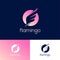 Flamingo logo. Pink wing icon. Bird wing in pink circle, isolated different backgrounds.