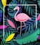 Flamingo Nature Papercraft Leaves Plants Concept