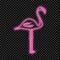 Flamingo neon sign. Glowing and shining bright signboard of pink exotic tropical bird. Vector.