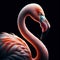 Flamingo realistic closeup isolated on black background. Wildlife. AI generated