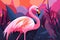 Flamingo on a safari, pink with other vibrant colors. AI generated