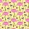 Flamingo seamless pattern and fruits. Funny cartoon Summer decoration