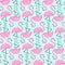 Flamingo seamless pattern on mint green background. Pink flamingo vector background.