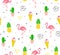 Flamingo seamless pattern. Summer background with diamonds, cactus and ice cream.