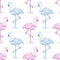 Flamingo sketch seamless pattern. Blue and pink flamingos on white background