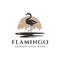 Flamingo and sunset landscape logo icon