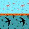 Flamingo swallow seamless pattern