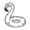 Flamingo swim ring sketch engraving vector