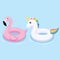 Flamingo and unicorn inflatable pool float. Vector illustration.
