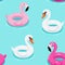 Flamingo and unicorn inflatable pool floats pattern. Vector seamless texture.