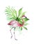 Flamingo on watercolor tropic leaves and strains design