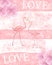 Flamingo wedding invitation, greeting card with pink flamingos. Beautiful watercolor illustration of love birds