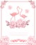 Flamingo wedding invitation, greeting card with pink flamingos. Beautiful watercolor illustration of love birds