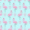 Flamingo in xmas hat with candy cane heart seamless pattern.